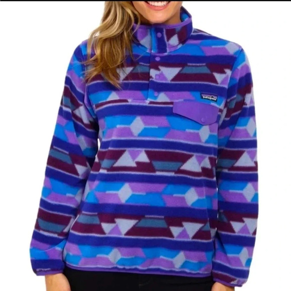 Patagonia Synchilla Womens Small Purple Guatemalan Tango Aztec Snap-T Pullover - Picture 1 of 10